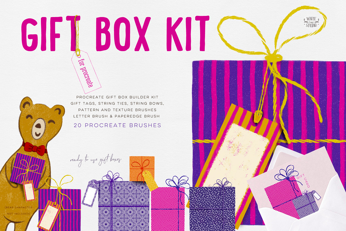 Gift Box Builder Kit for Procreate, a Brush Add-On by White Lane Studio (Photo 1 of 8)