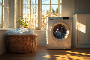 Bright laundry room with washing mac, a Photo by Tanuart