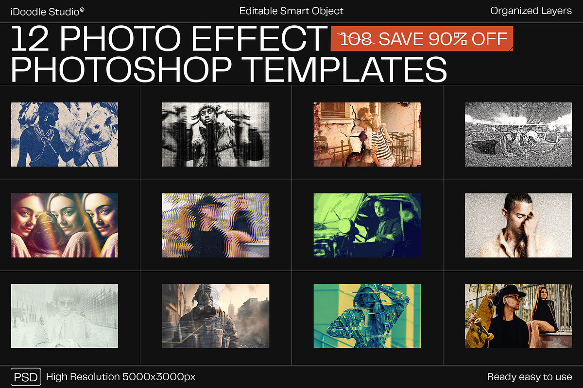 12 Photo Effect Templates, a Layer Style Add-On by iDoodle Studio