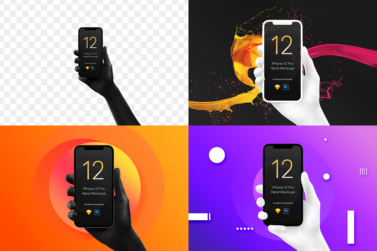 Black & White Mockup Hands iPhone 12, an iPhone Mockup by Pierre Borodin (Photo 6 of 7)
