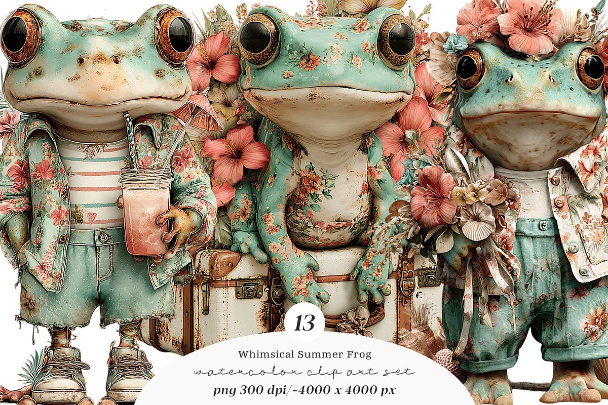 Whimsical Summer Frog Clipart, an Illustration by SinaCreation (Photo 1 of 11)