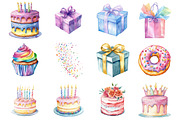 Watercolor Birthday Clipart, an Illustration by Design Market (Thumbnail 2 of 3)