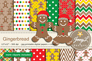 Gingerbread Digital Papers & Clipart, a Pattern Graphic by JennyL Designs (Thumbnail 1 of 5)