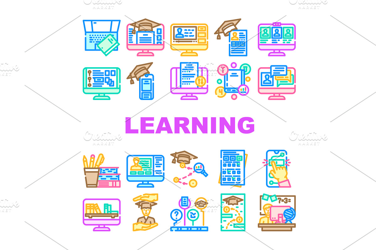 online learning platform study icons, an Education Illustration by pikepicture
