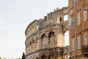 A wall fragment of ancient Roman amphitheater in Pula, Croatia, an Architecture Photo by Bepslabor