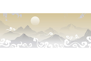 Japanese mountain scenery with cloud, an Illustration by art PVP - market