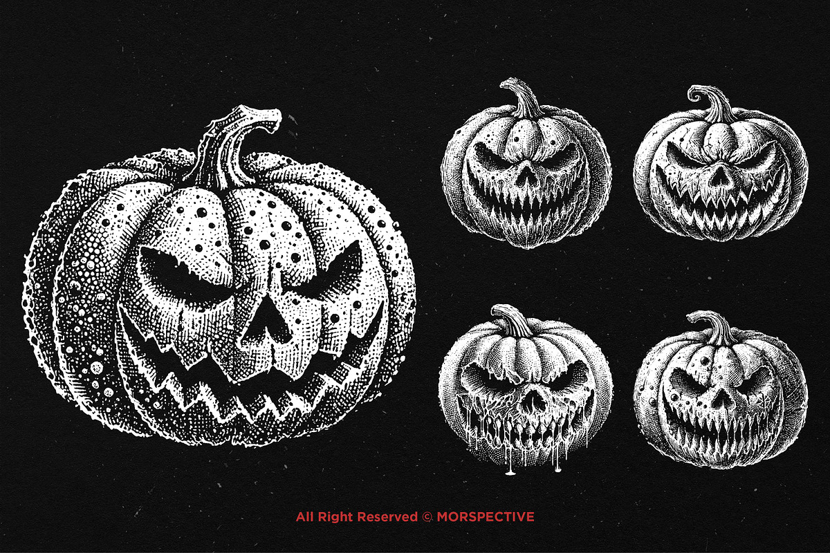 10 Bundle Dark Art Pumpkin Halloween, an Illustration by Morspective (Photo 5 of 7)