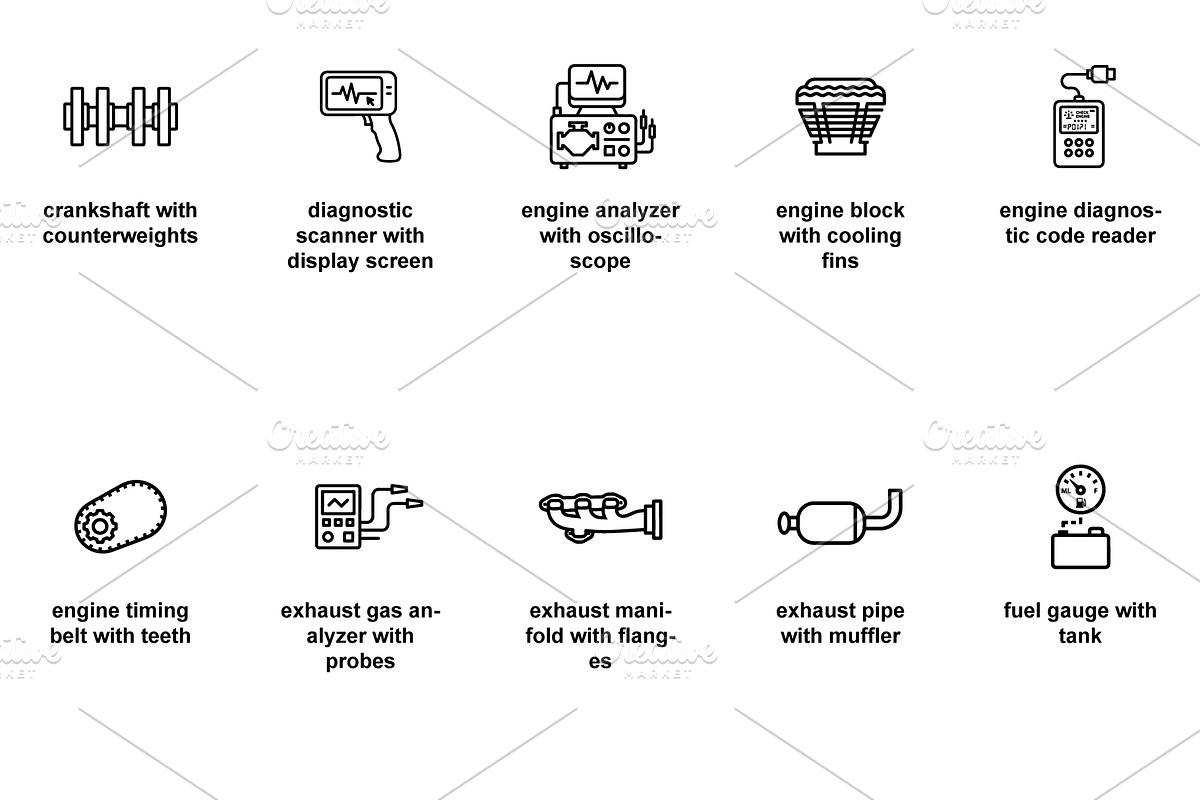 Automotive diagnostic tools Icon Set, an Outline Icon by Nurlan's shop (Photo 5 of 6)