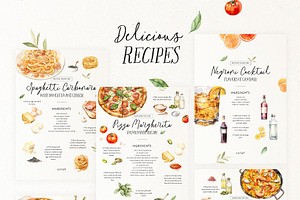 Mediterranean Cuisine Watercolor Set