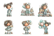 Whimsical Birthday Girl Clipart, an Illustration by CreationArt (Thumbnail 7 of 7)
