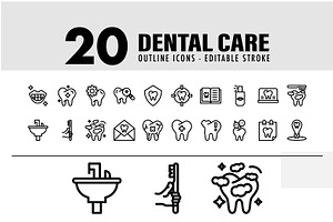 20 Dental Care symbol, an Outline Icon by khalwa.studio
