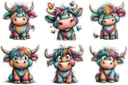 Colorful Highland Cow Clipart, an Illustration by CraftArtStudio (Thumbnail 5 of 6)