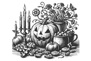 Halloween pumpkin with candles and, an Illustration by AlexArt