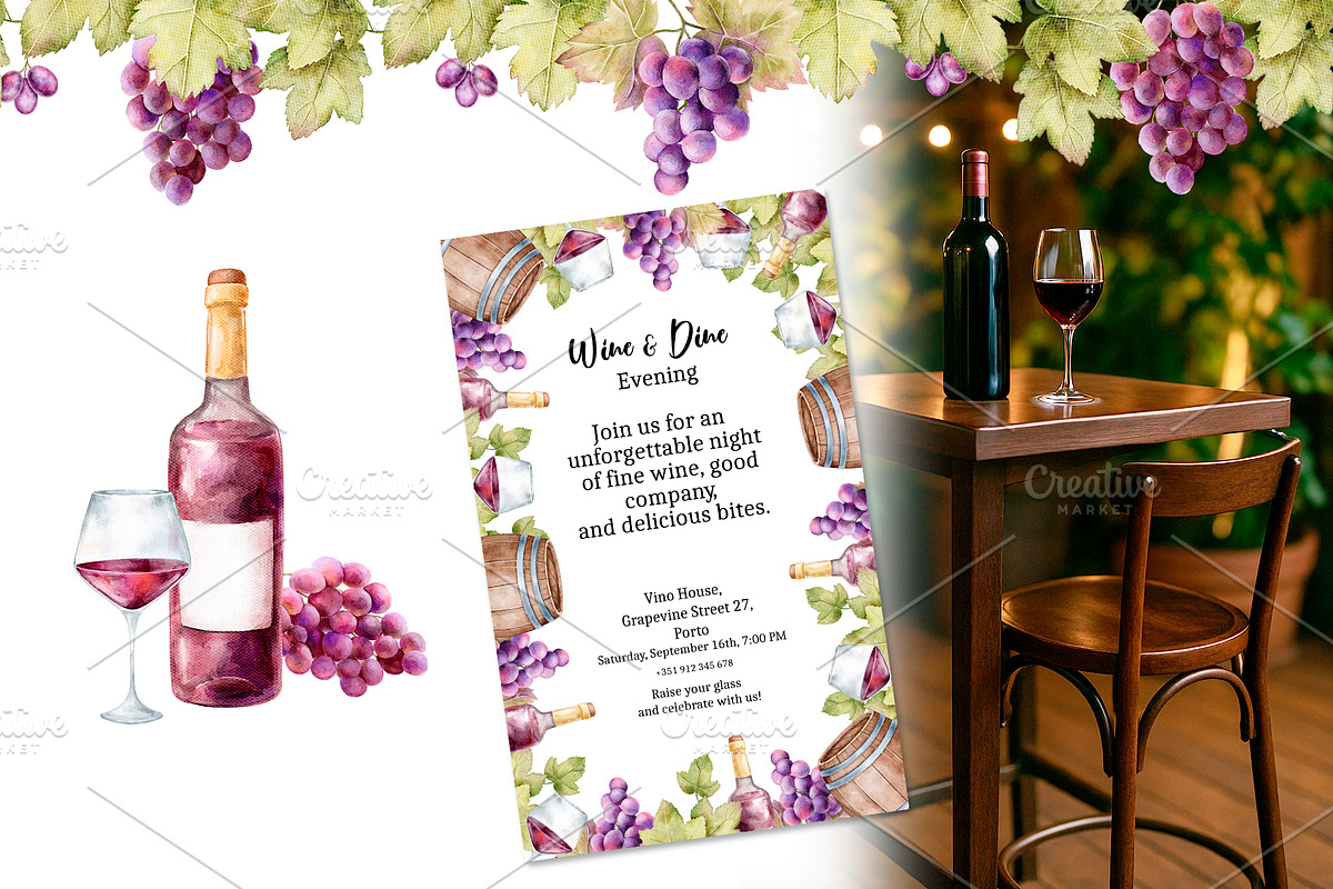 Watercolor Wine Clipart, a Food Illustration by Eves_Aquadreams (Photo 9 of 10)