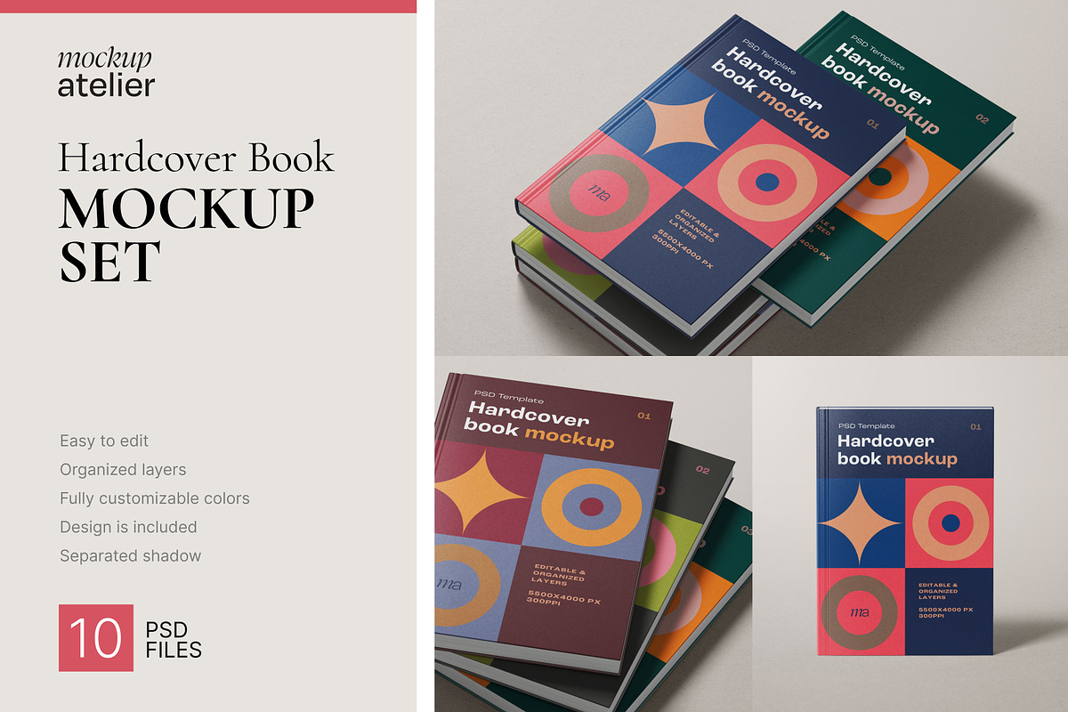 Hardcover Mockup Set, a Print Template by mockupatelier (Photo 1 of 13)