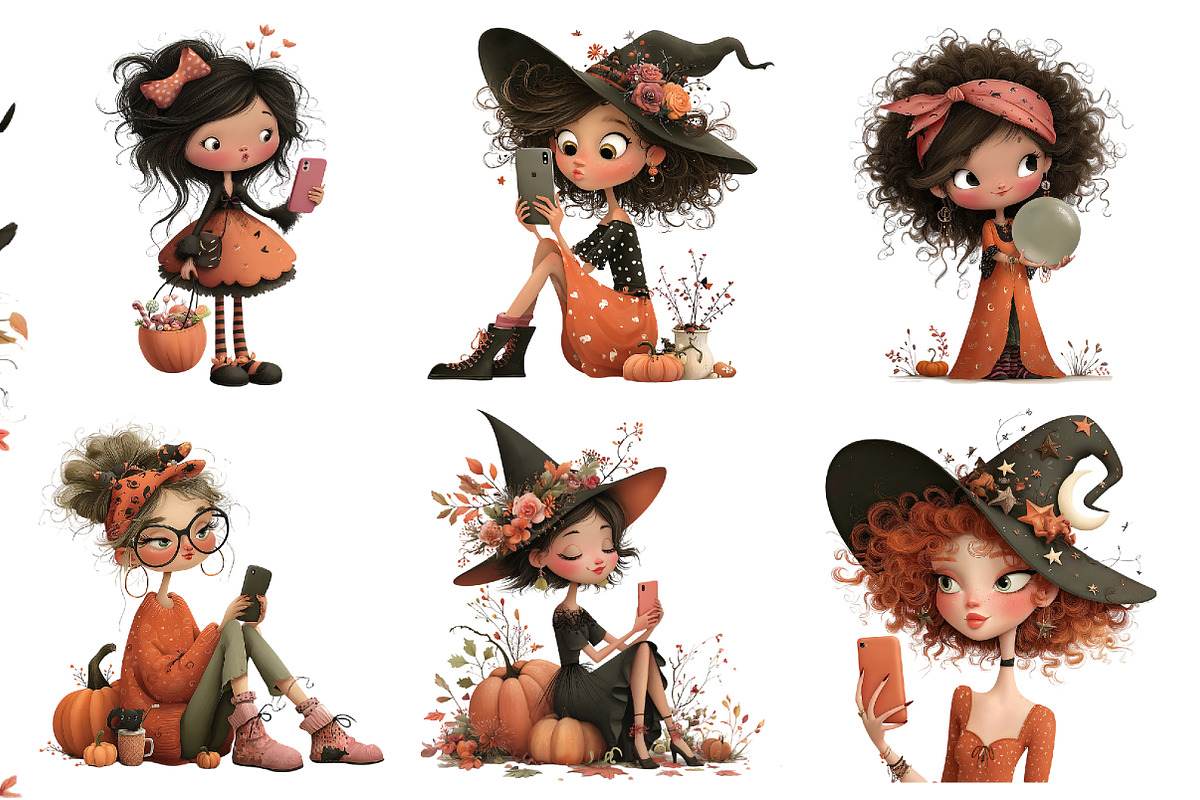 Woman Halloween Selfie Clipart, a Seasonal Illustration by Daily.Designs (Photo 2 of 5)