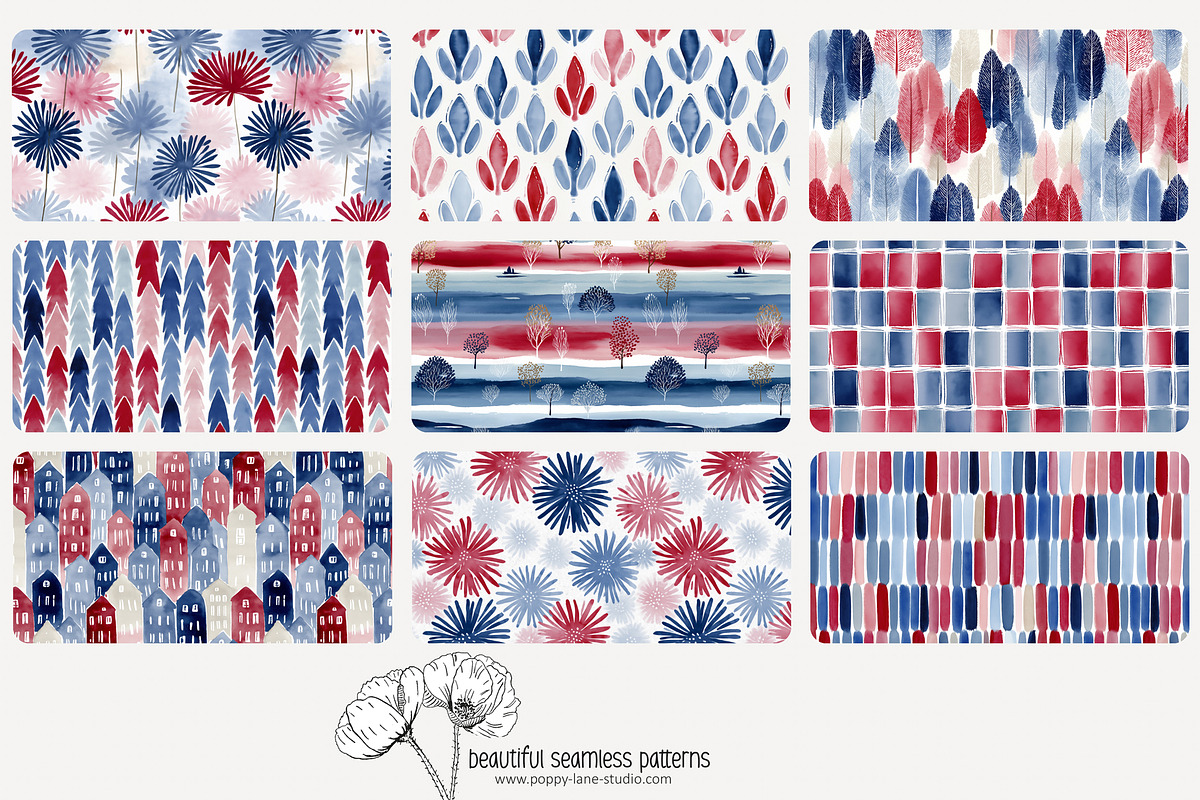 70 red white blue seamless pattern, a Pattern Graphic by Poppy Lane Studio (Photo 5 of 10)