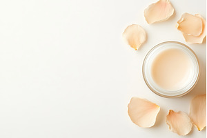 Top view of cream jar with rose, a Beauty & Fashion Photo by Lermont51
