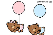 Cute Baby Bear with Balloon SVG, an Illustration by TheHitShop (Thumbnail 1 of 7)