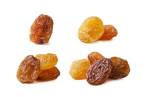 Set of raisins close-up on a white, a Food & Drink Photo by innakreativ