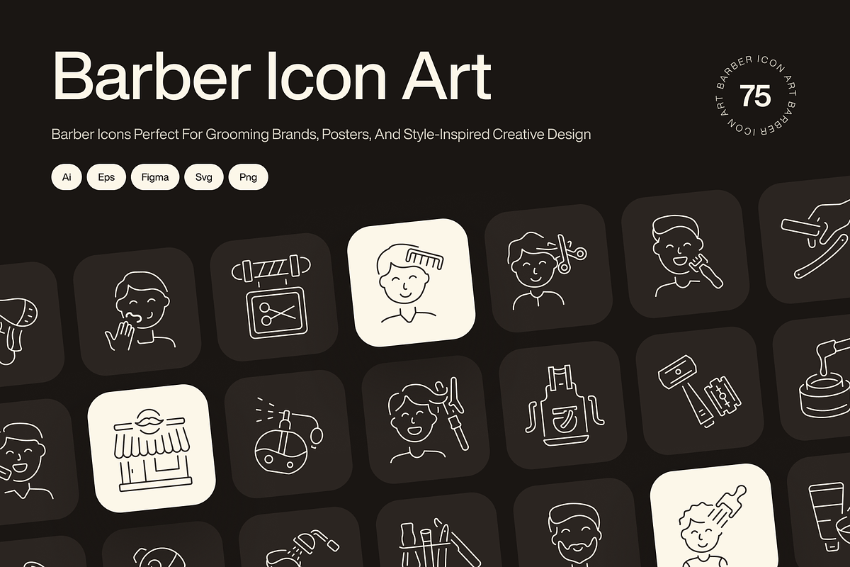 Barber Icon Art Set, an Outline Icon by Prosymbols (Photo 1 of 7)