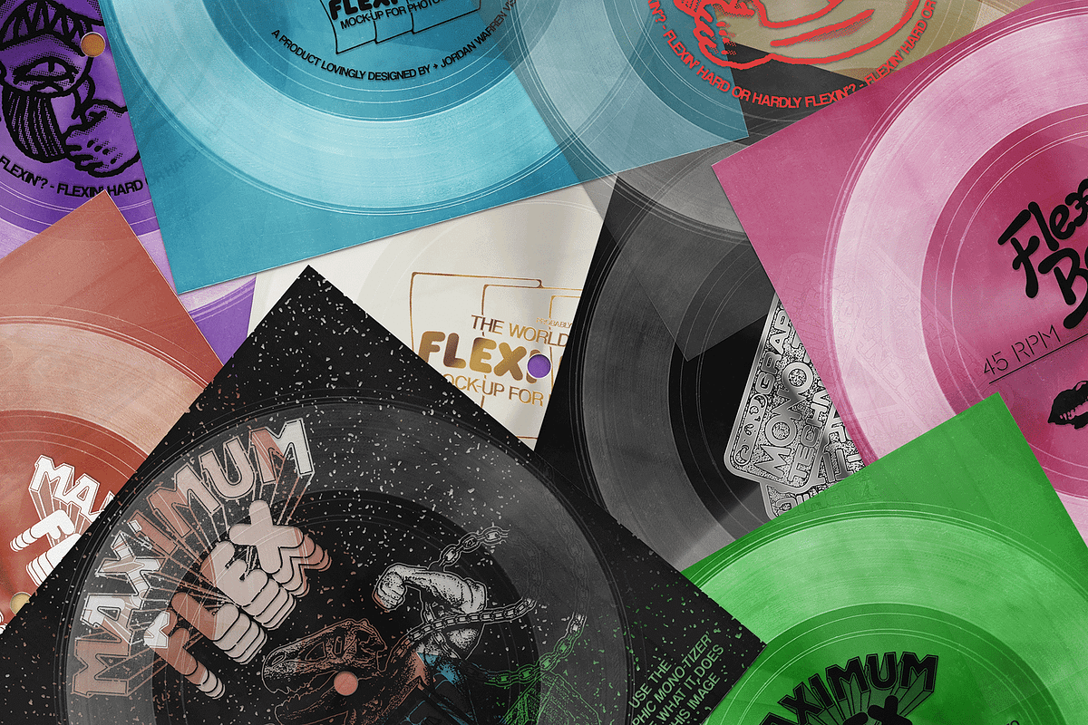 MAXIMUM FLEX - 7 Flexi-disc Mock-up, a Merchandise Mockup by Jordan Warren Visuals (Photo 2 of 6)
