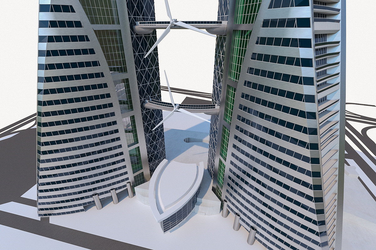 Bahrain World Trade Center, an Architecture 3D Model by 3DNUTS (Photo 3 of 12)