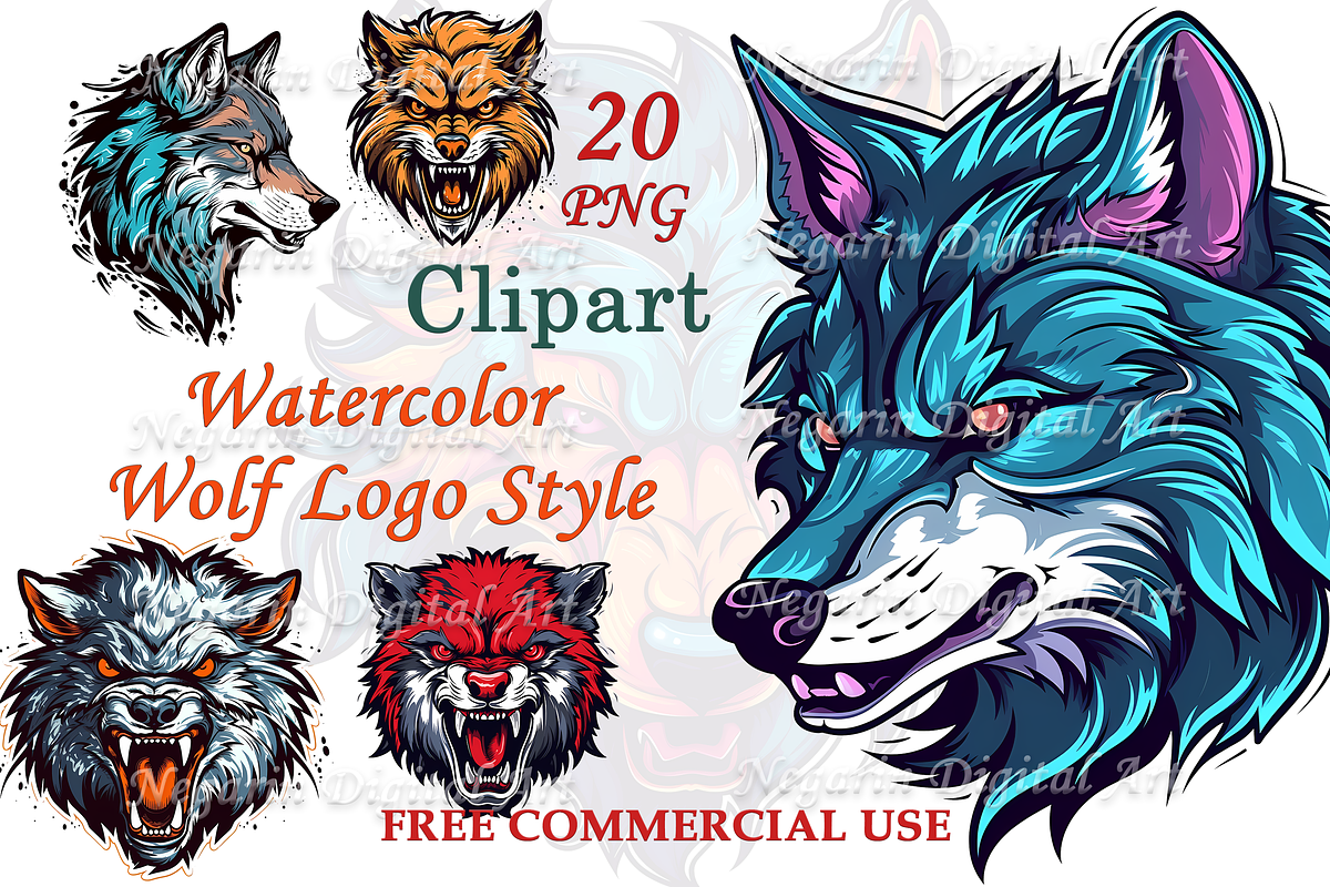 Watercolor Wolf Logo Style Digital, an Object Graphic by Negarin Digital Art (Photo 1 of 9)