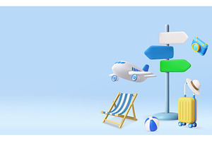3D Vacation Travel Icons with, a Transportation Illustration by ModVector