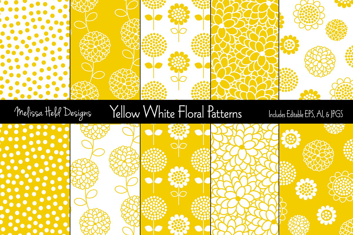 Yellow White Floral Patterns