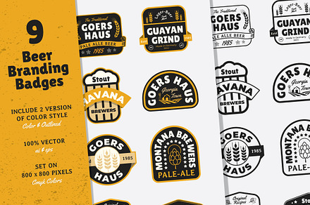 9 Beer Vintage Badges / Labels, a Branding & Logo Template by Dordar.Lab