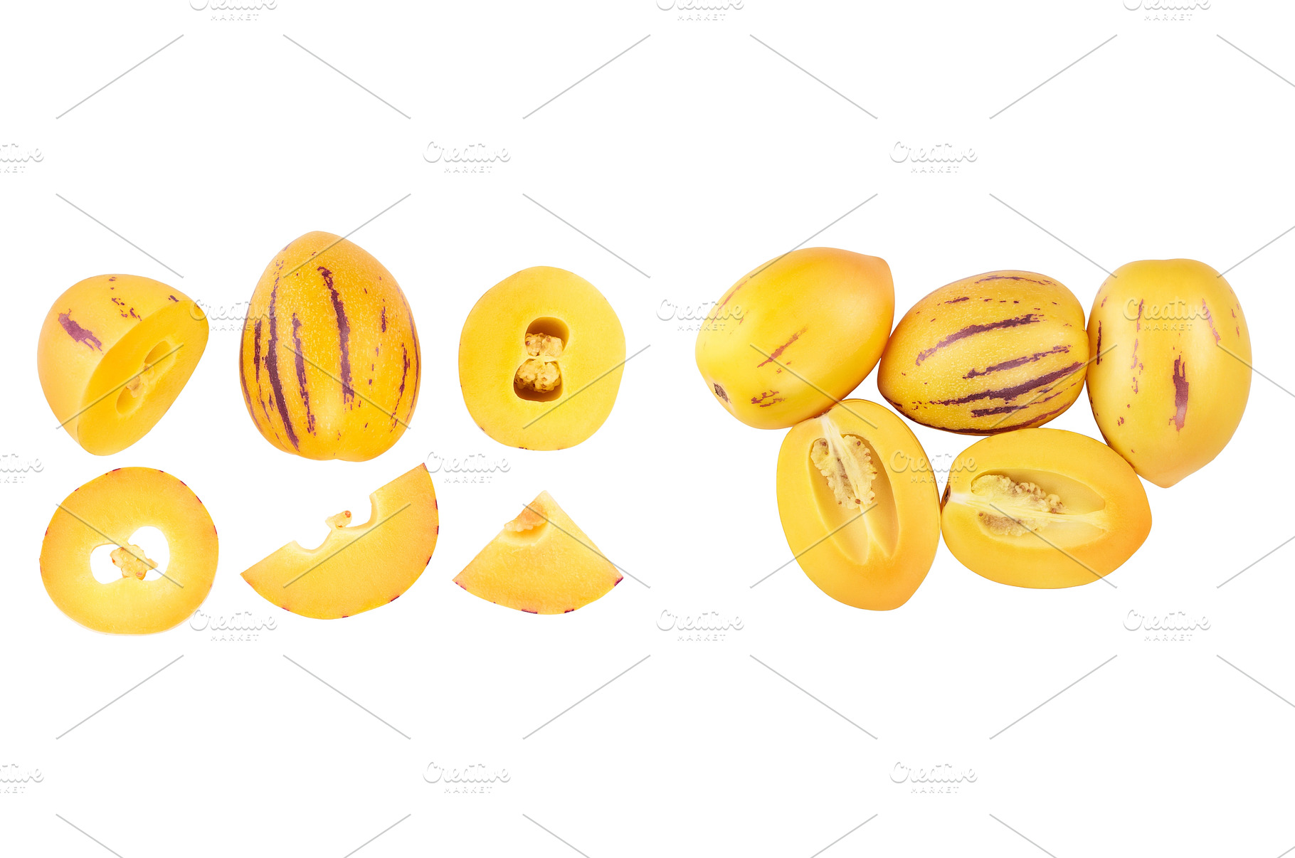 Fresh Pepino fruit isolated on white, a Food & Drink Photo by NataPhoto