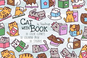 Cute Kawaii Cats with Books, an Animal Illustration by Palau