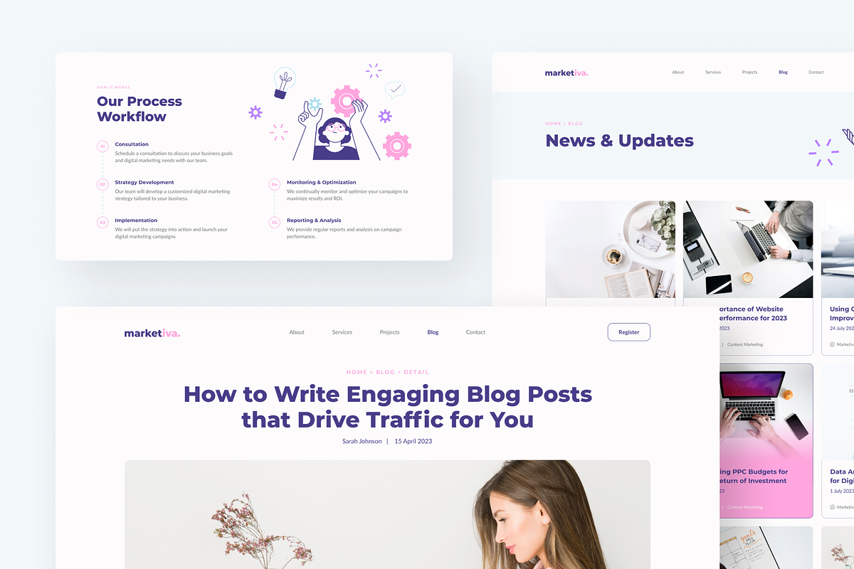 Marketiva Digital Agency Framer, an UI Kit Template by peterdraw (Photo 6 of 9)