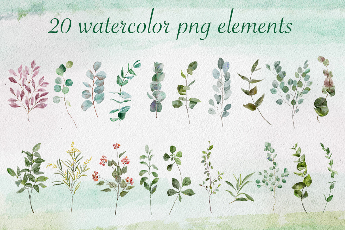 Greenery set, watercolor, gold line, a Decorative Illustration by mArtstore (Photo 2 of 10)