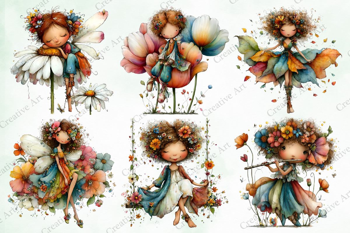Watercolor Whimsical Fairy Clipart, an Illustration by Creative Art (Photo 5 of 11)