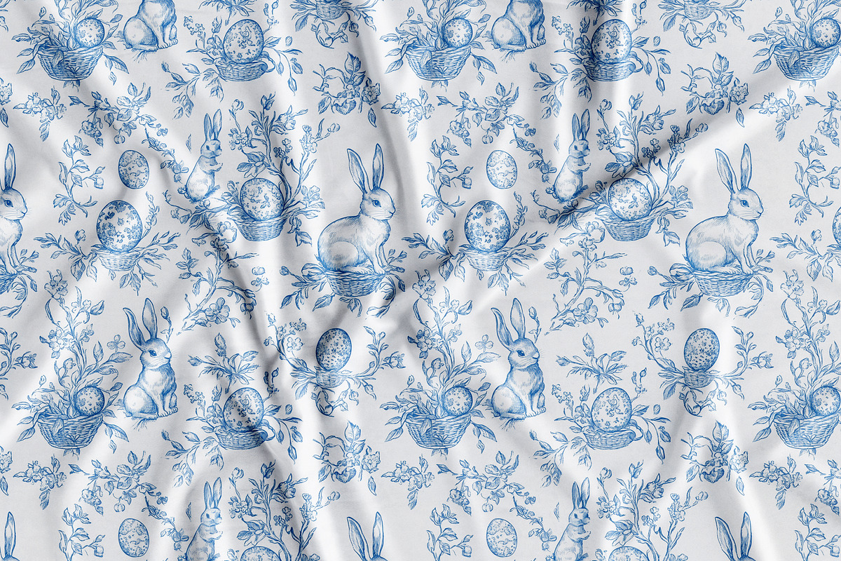 Easter Blue Toile Seamless Pattern, a Pattern Graphic by Olya Creative (Photo 6 of 6)