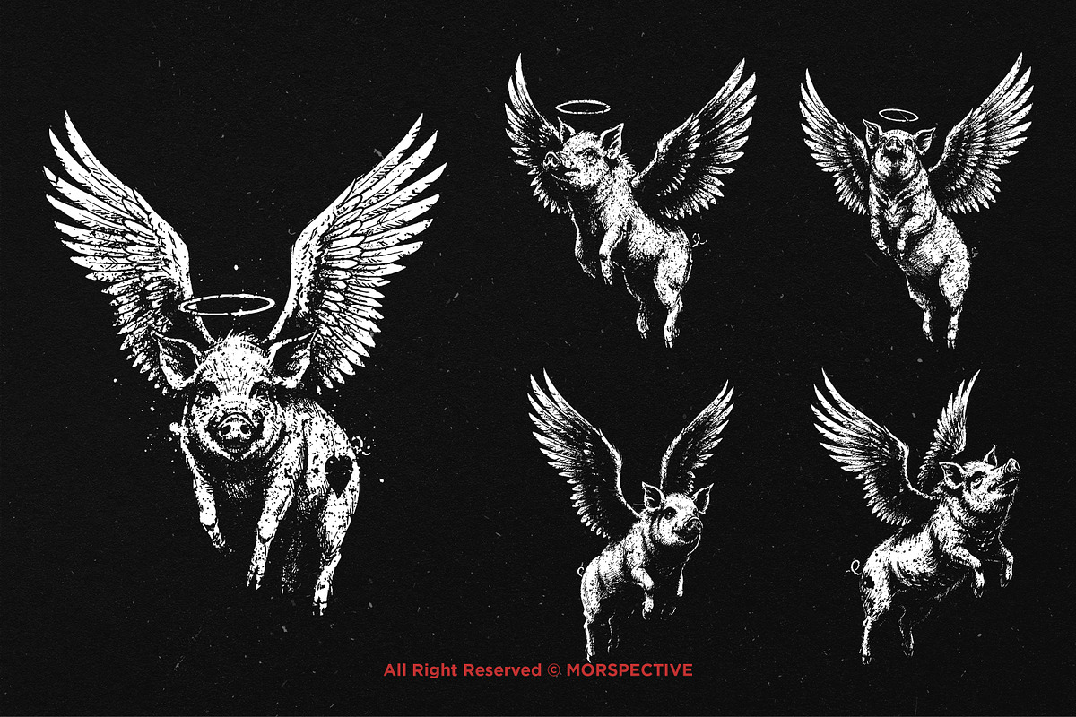 10 Bundle Dark Art Angel Pig Wing, an Illustration by Morspective (Photo 3 of 7)
