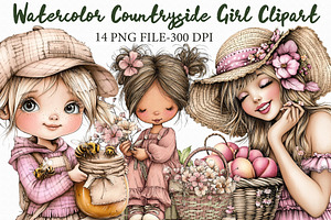 Watercolor Countryside Girl Clipart, an Illustration by Libby Wishes