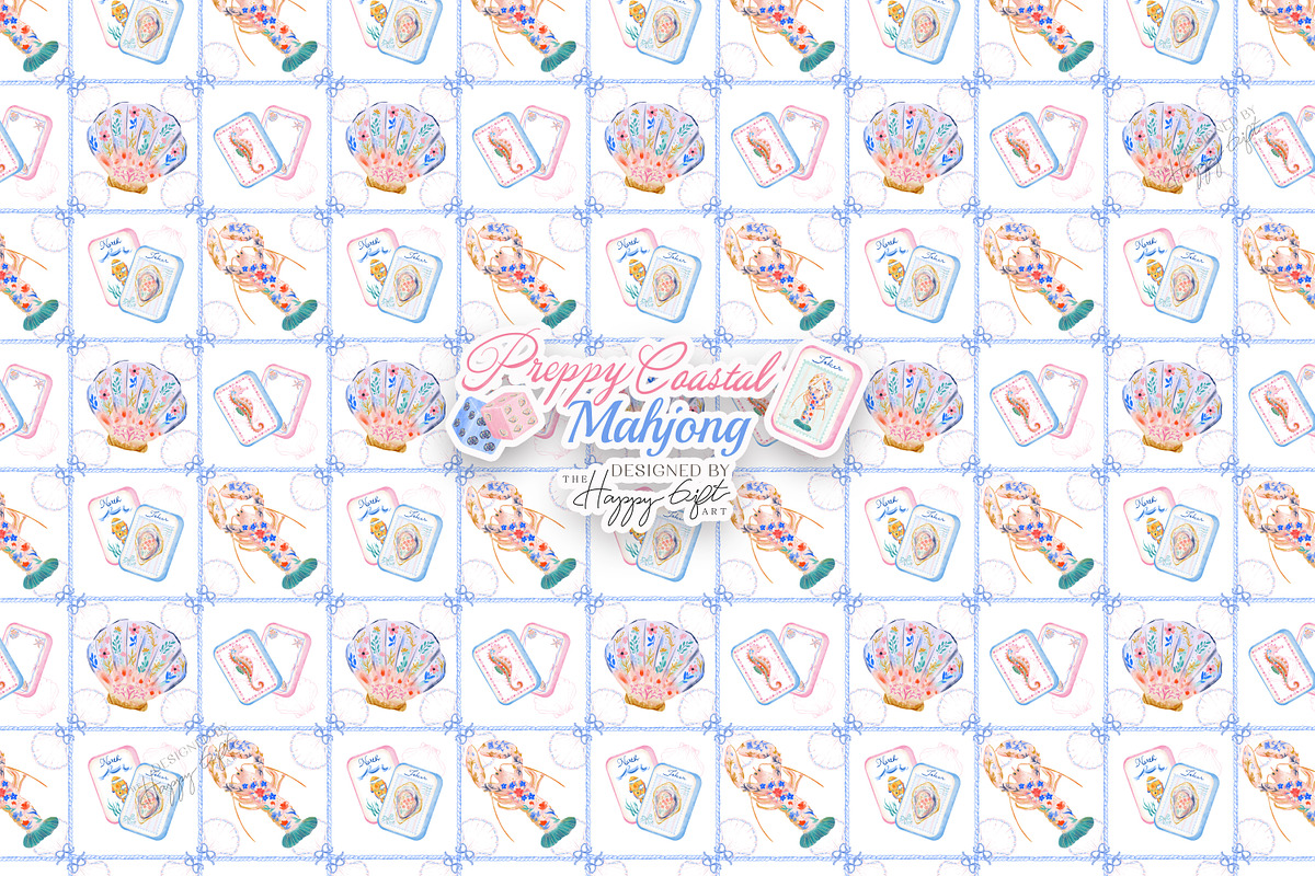Preppy Coastal Mahjong Clipart, a Decorative Illustration by TheHappyGiftArt (Photo 6 of 12)
