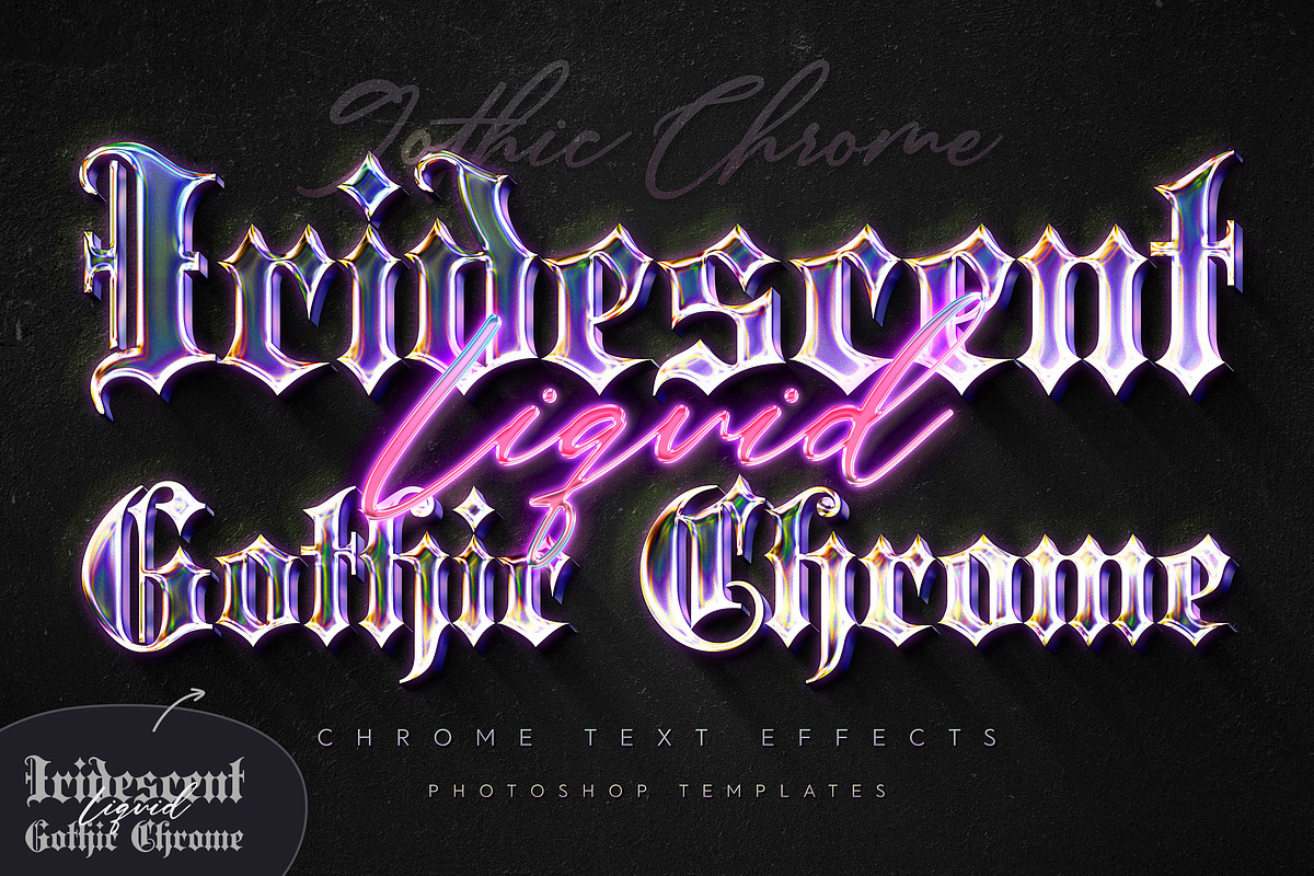 Iridescent Gothic Chrome Text Effect, a Layer Style Add-On by Andrew Skoch Design (Photo 3 of 8)