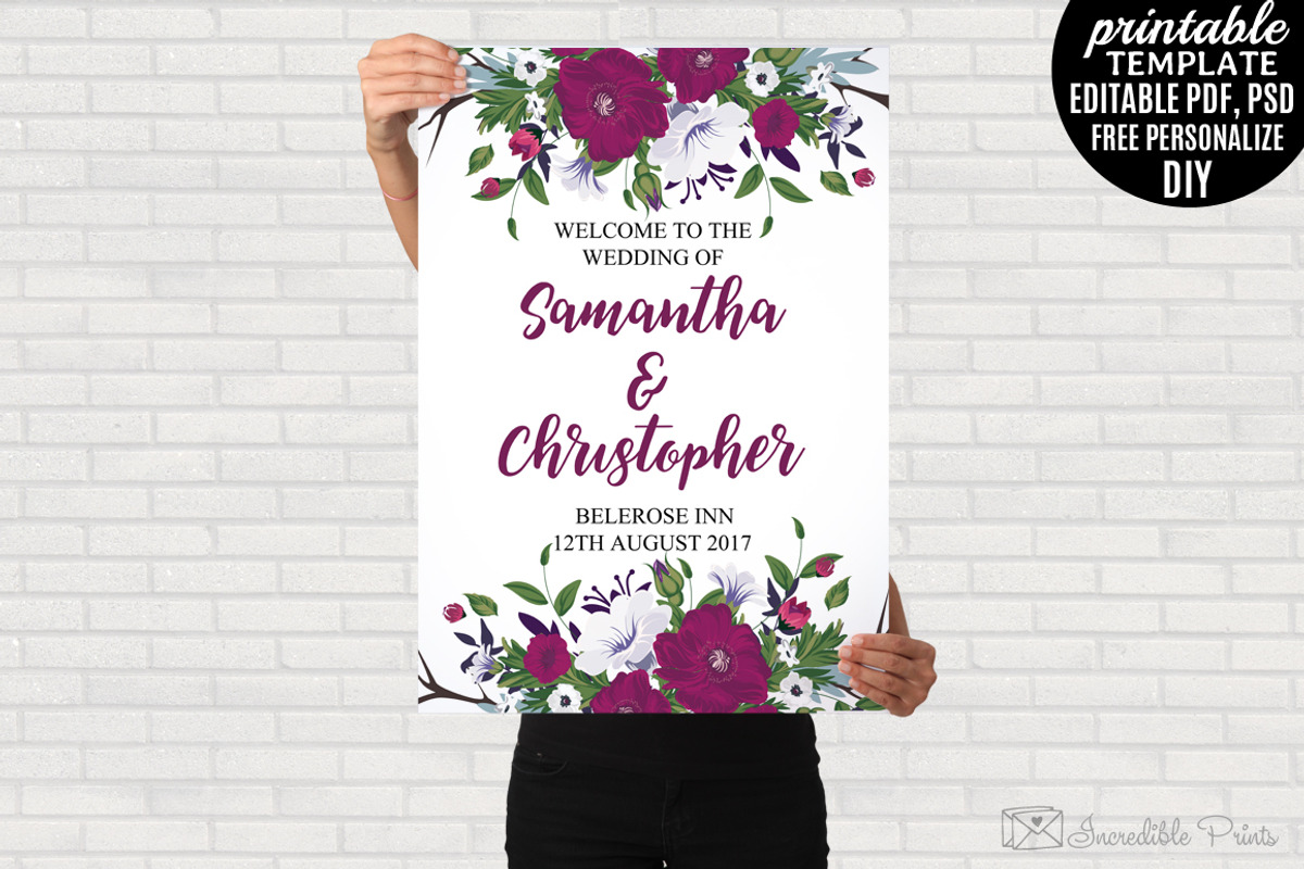 Floral Wedding Welcome Poster, a Stationery Template by Blush Roses Print
