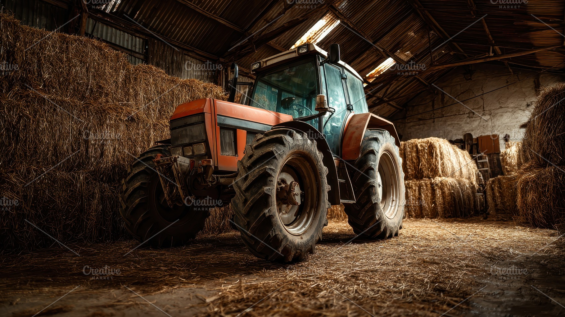Tractor positioned for work beside, a Photo by Pavel_design