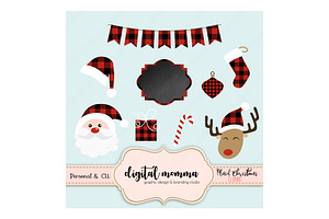 Buffalo Plaid Christmas Clipart Set