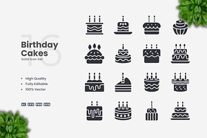 Birthday Cakes Solid Icons, an Icon by Upnowgraphic