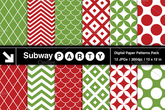 Xmas Red Green Retro Geometric Paper preview 2