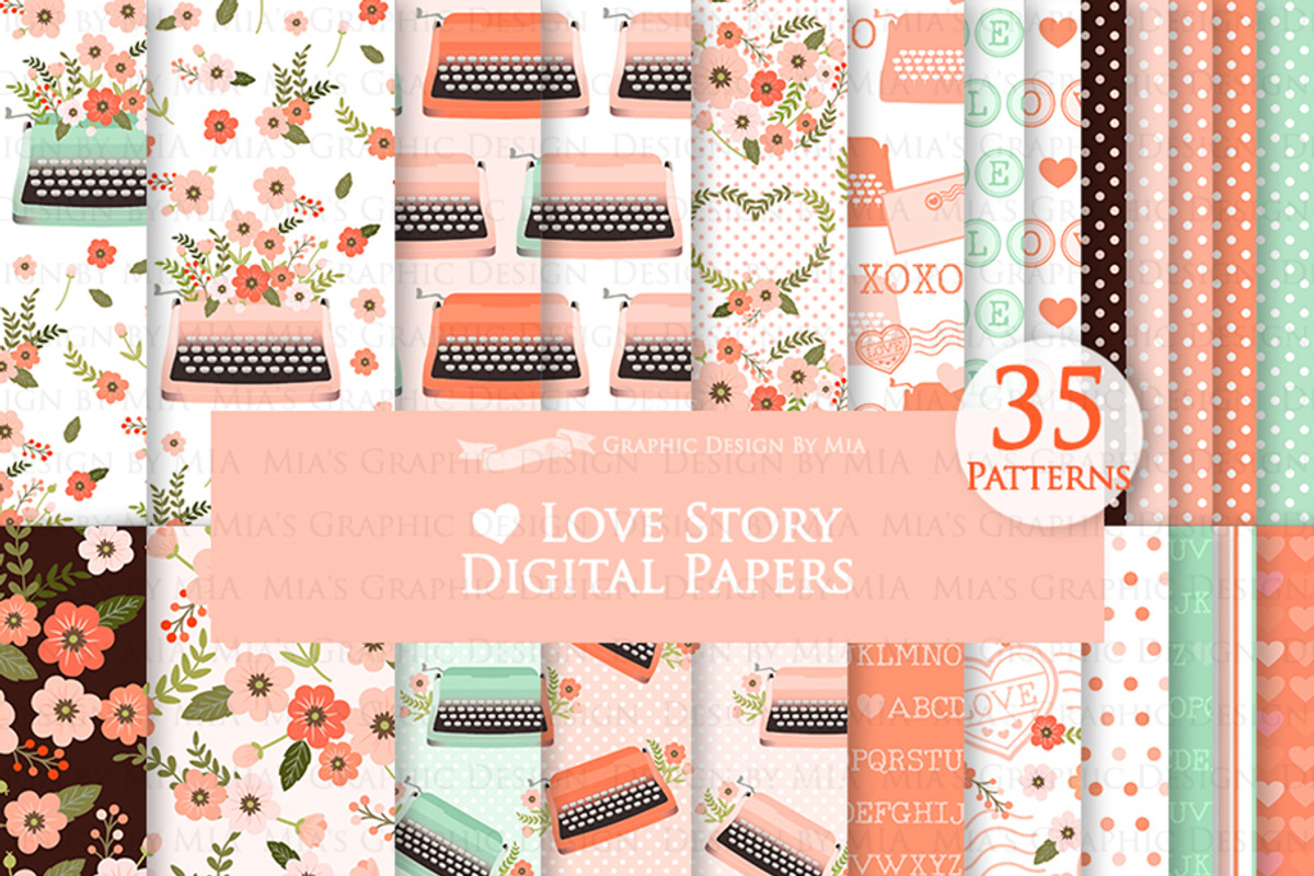 Love Typewriter Peach and Green, an Illustration by Mia's Graphic Design (Photo 6 of 9)
