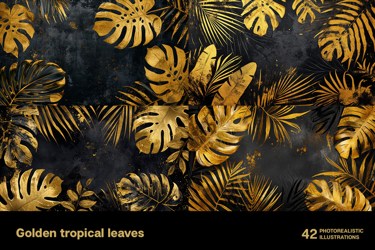 Golden tropical leaves. 42 images, a Decorative Illustration by Handmadefont (Photo 9 of 11)