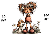 Whimsical Floral Girl and Puppy, an Animal Illustration by GiraffeCreative (Thumbnail 8 of 20)