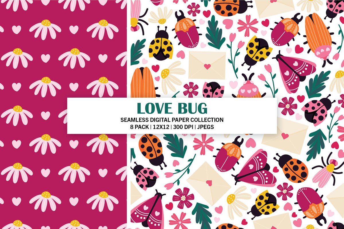 Love Bug Valentine Seamless Patterns, a Pattern Graphic by Alanna Messina Design Co (Photo 2 of 8)